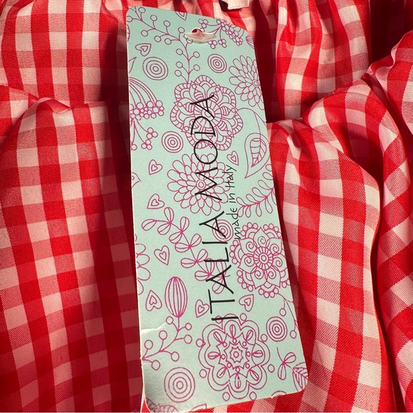 Italia Moda Gingham Ruffle Off Shoulder Dress Red White Size L - Picture 10 of 10